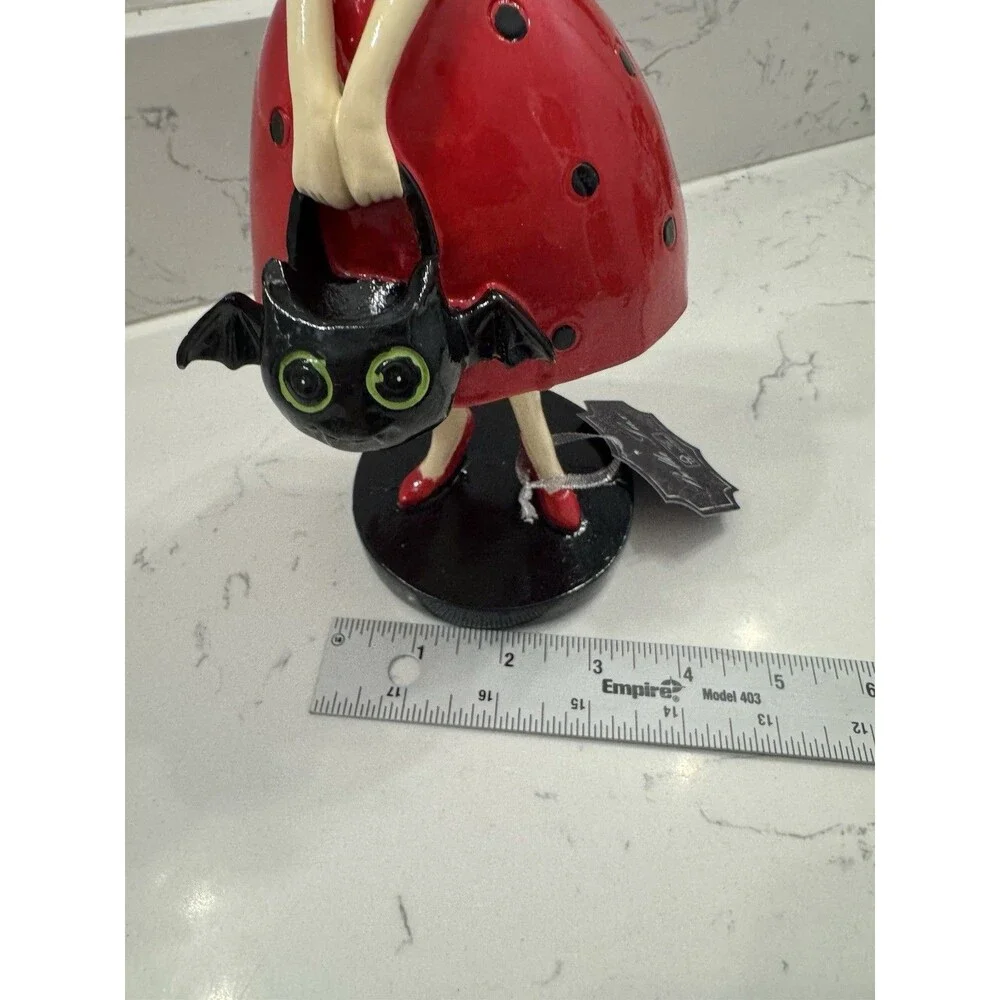 Halloween Bella Lux Devil Bat Girl Figurine Red Polka Dot Dress  Horns